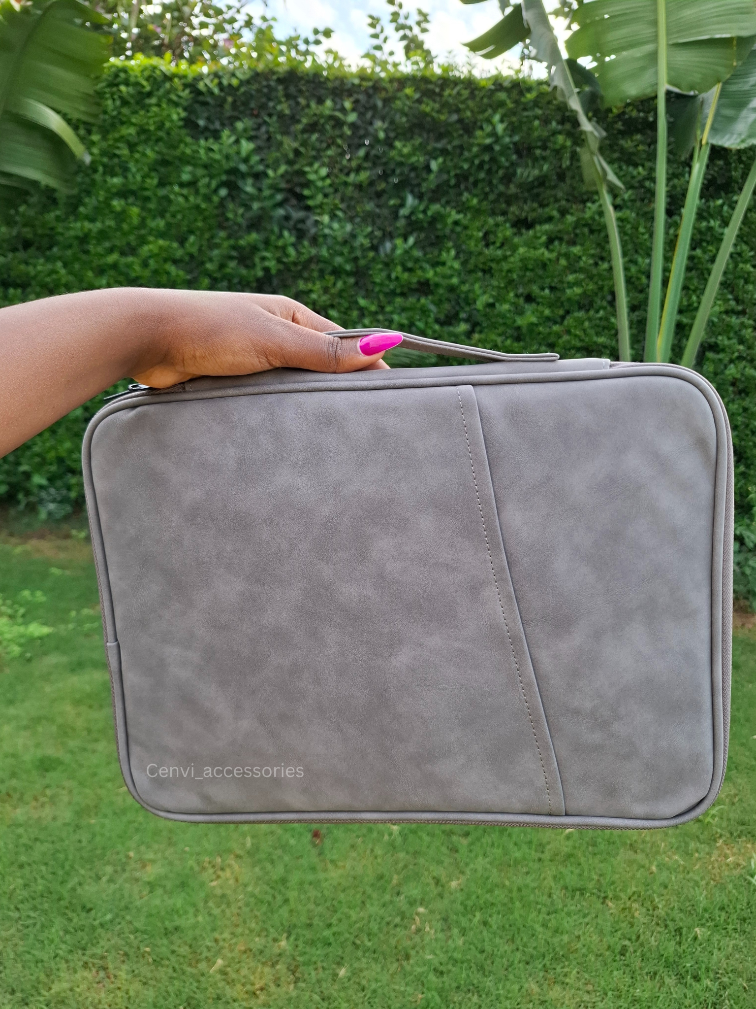 13" Leather grey laptop sleeve